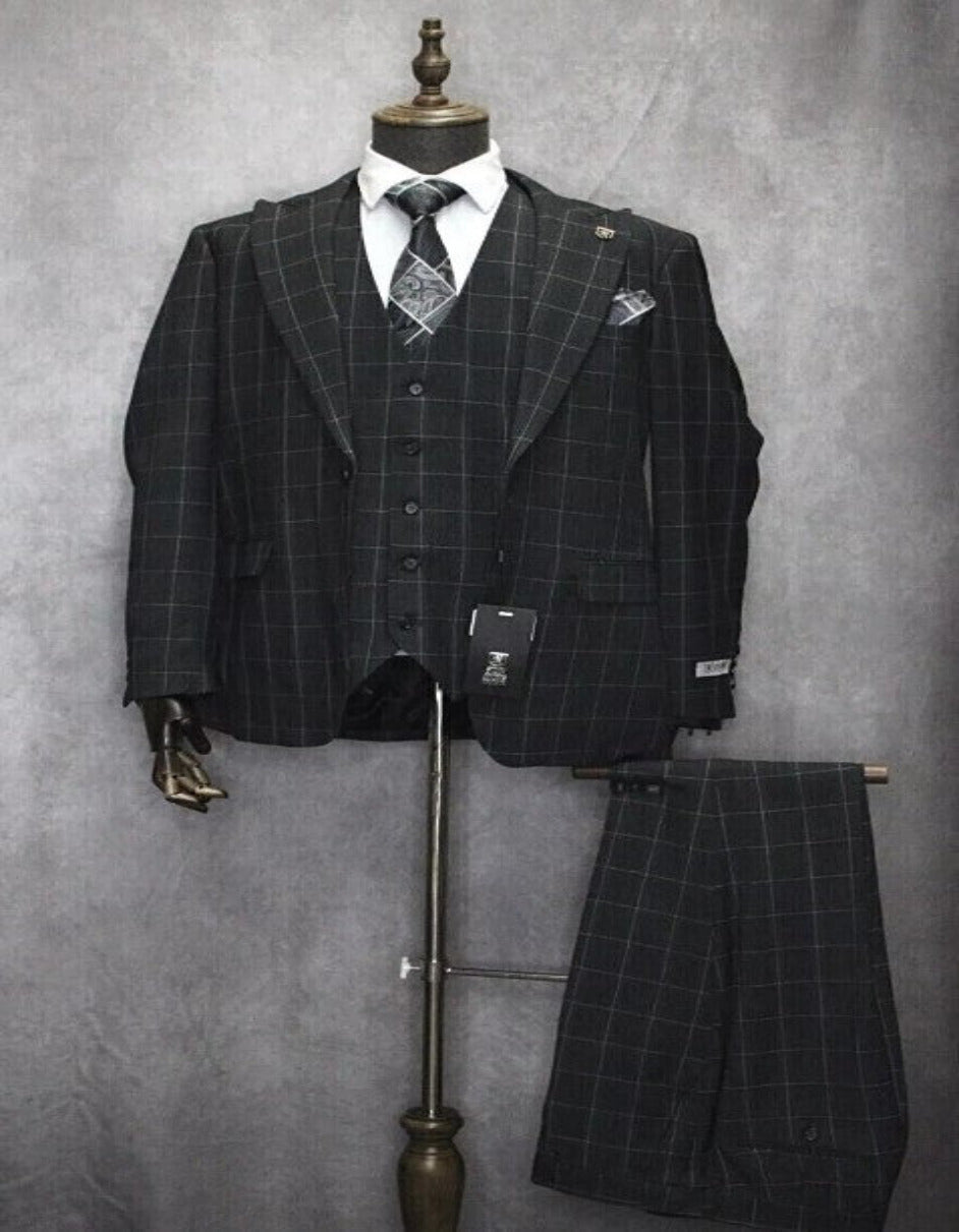 Men’s Peak Lapel Plaid Two-Button Suit