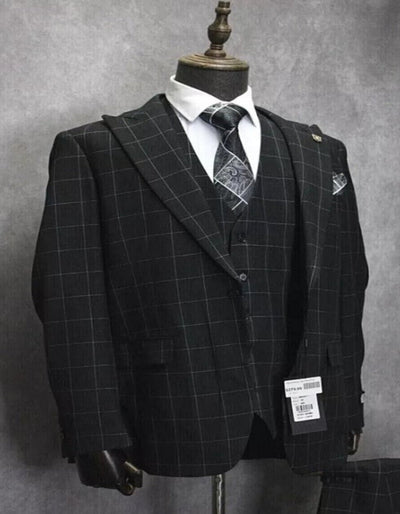 Menβs Peak Lapel Plaid Two-Button Suit