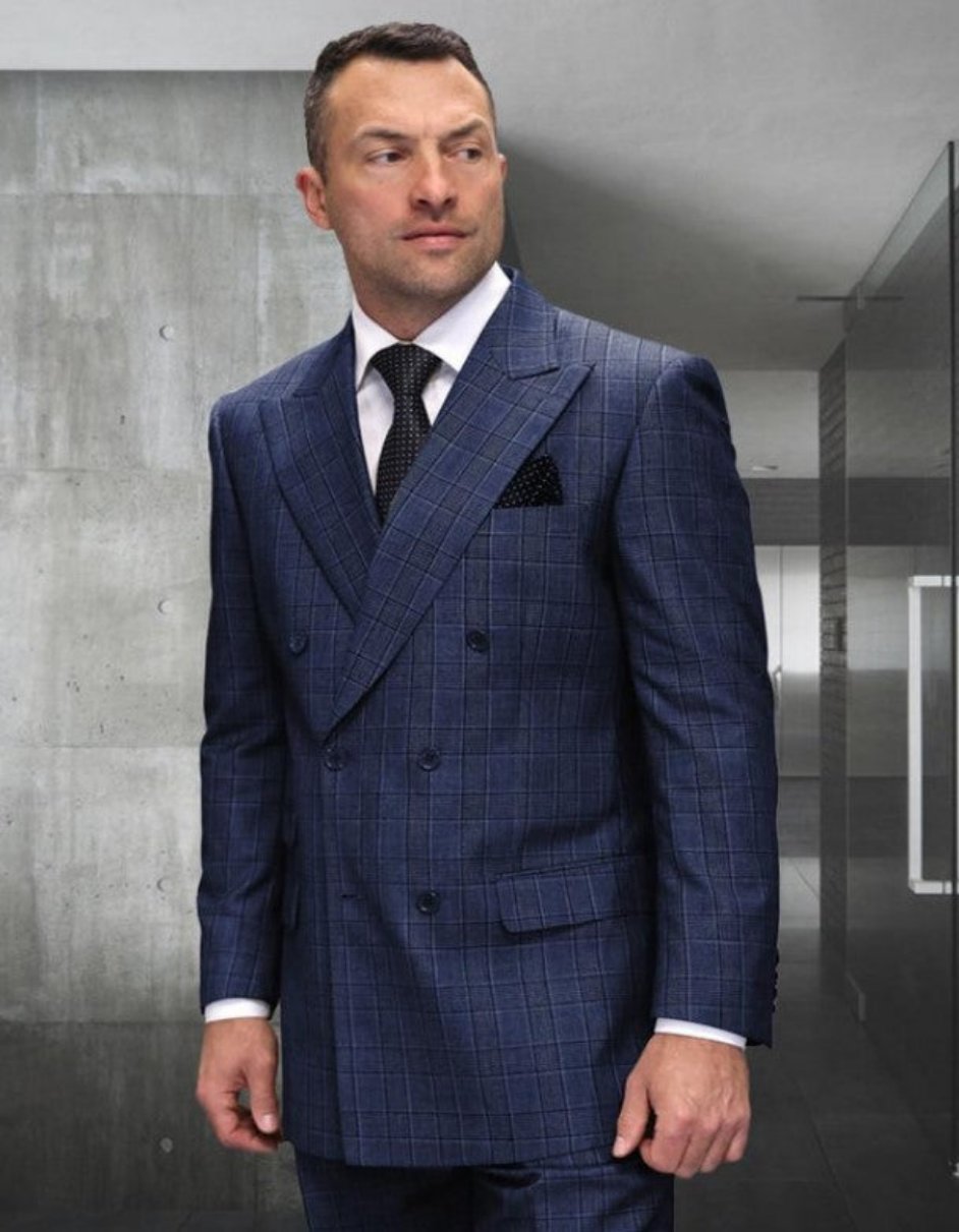Grey Plaid Double Breasted Wool Suit