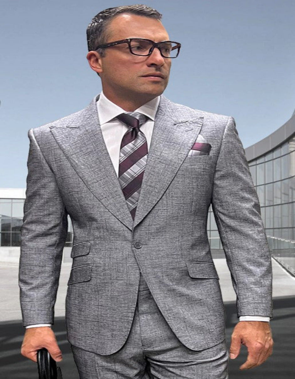 Light Grey Italian Wool 3 Piece Suit for Men