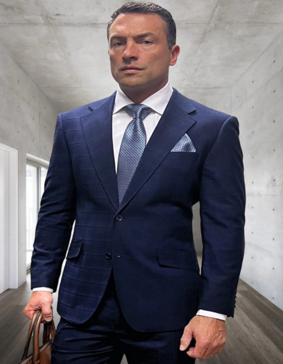 Navy Blue 3-Piece Wool Suit - Italian Super 150's