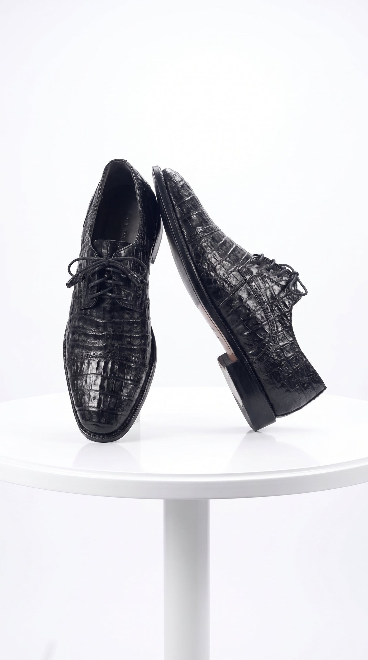 Los Altos Men’s Black Caiman Crocodile Oxford Shoes, Exotic Lace-Up Formal Dress Shoes