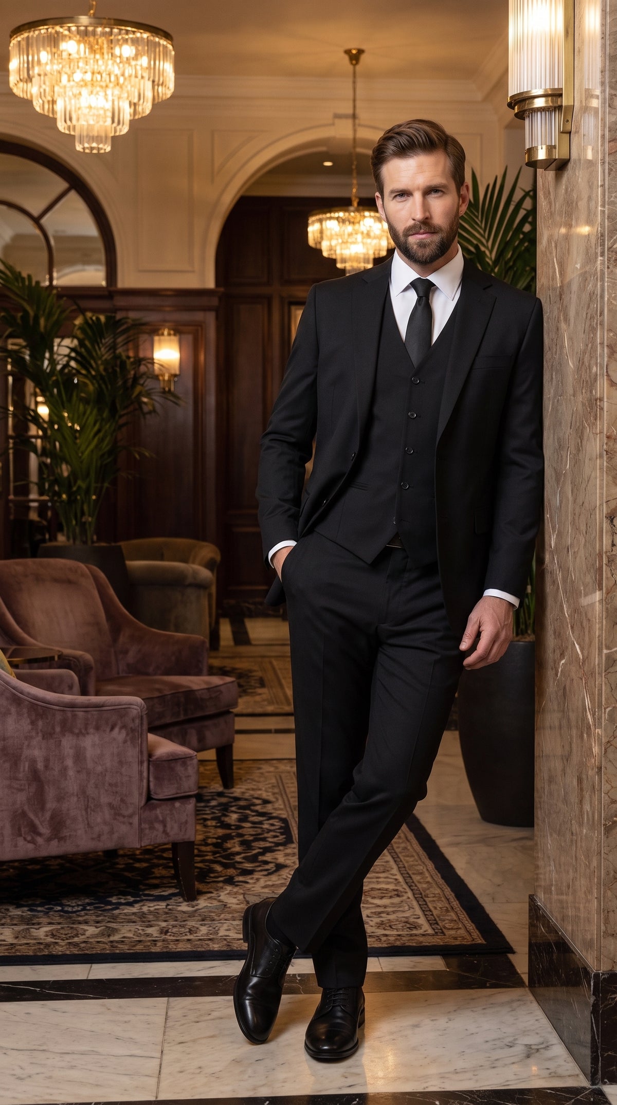 Men’s Black Modern Fit 3-Piece Suit – 2 Button Vested Wedding, Prom & Formal Suit
