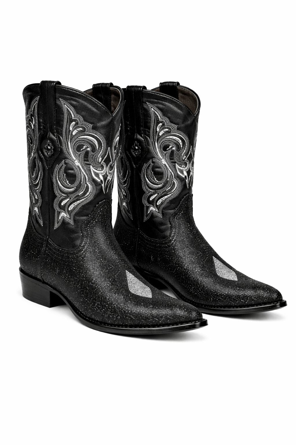 Los Altos Boots Black Genuine Stingray Mantarraya Skin Single Stone Western Cowboy Botas De Mantarraya - Mantarraya Boots (EE)