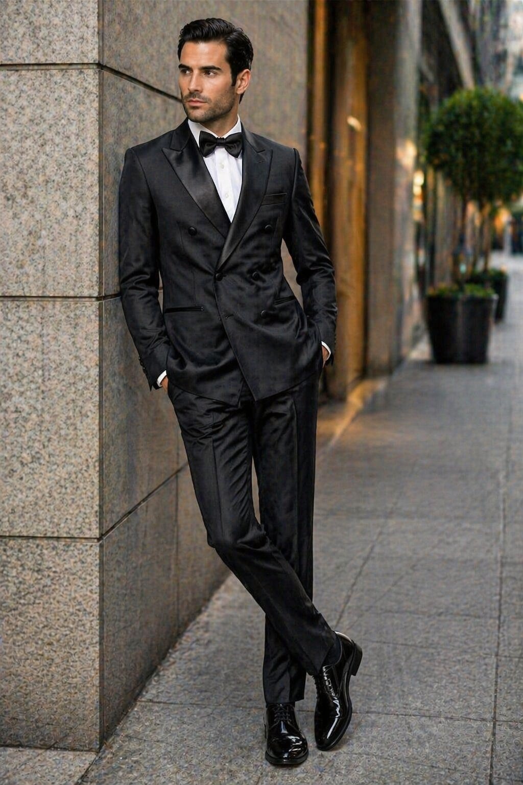 Double Breasted Men's Black Tuxedo Super 150's Discount Sale Designer