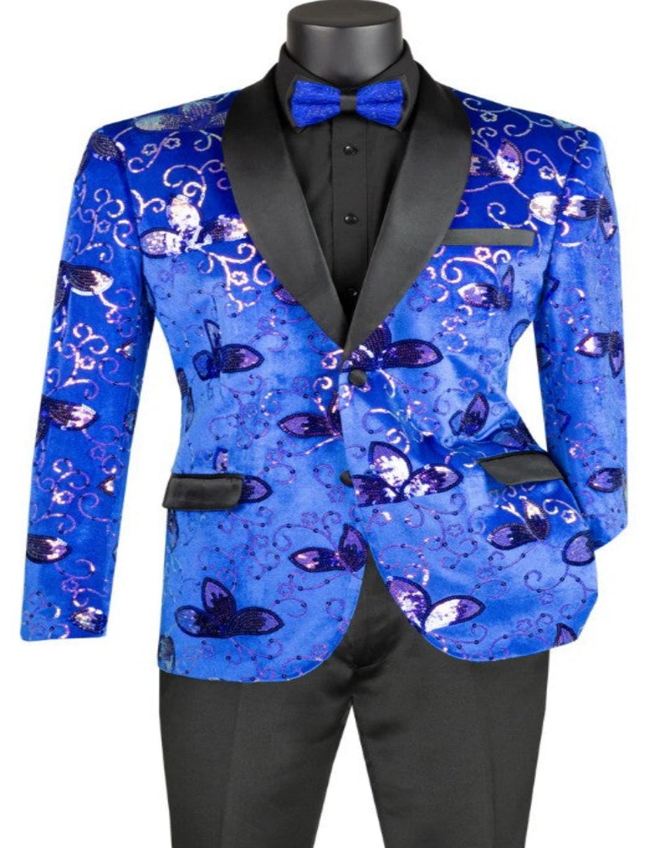 Royal Blue Paisley Floral Prom Suit