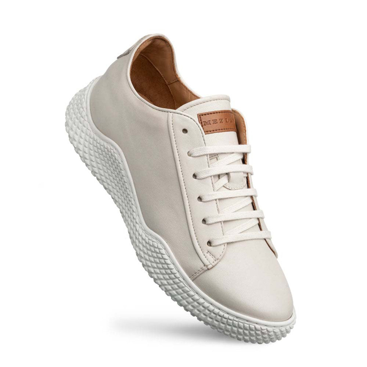 Men’s Pristine White Leather Sneakers by Mezlan