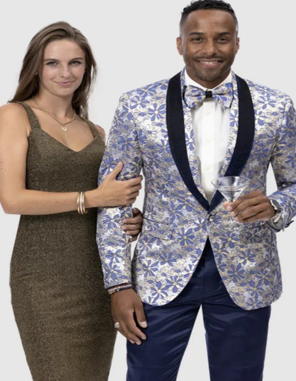 Aqua Blue Prom Suit with Gold Paisley Detail