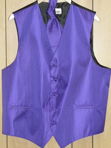 PURPLE ( Comes in different colors ) GROOMSMEN DRESS TUXEDO WEDDING Vest ~ Waistcoat ~ Waist coat & TIE SET Buy 10 of same color Tie For $25 Each - Men's Neck Ties - Mens Dress Tie - Trendy Mens Ties