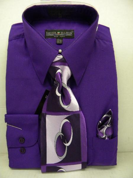 Affordable Clearance Cheap Mens Dress Shirt Sale Online Trendy - Purple Tie Set Men's Dress Shirt