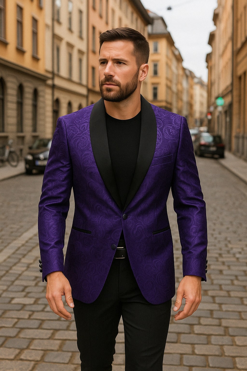 Purple Paisley Satin Blazer for Men