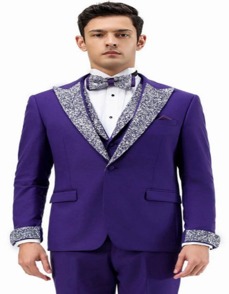Purple Prom Tuxedo with Rhinestone Lapel