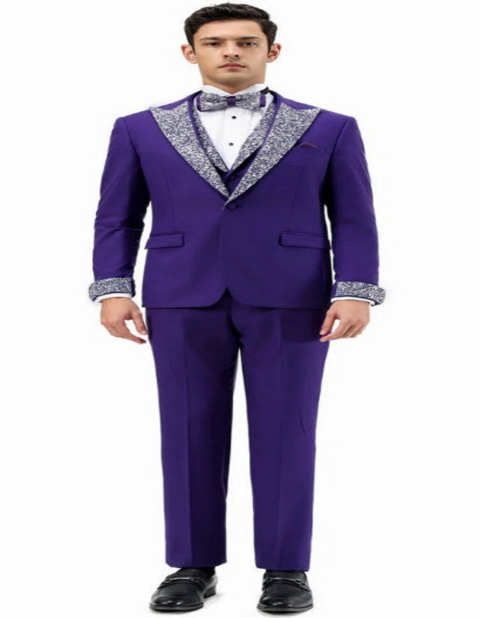Purple Prom Tuxedo with Rhinestone Lapel