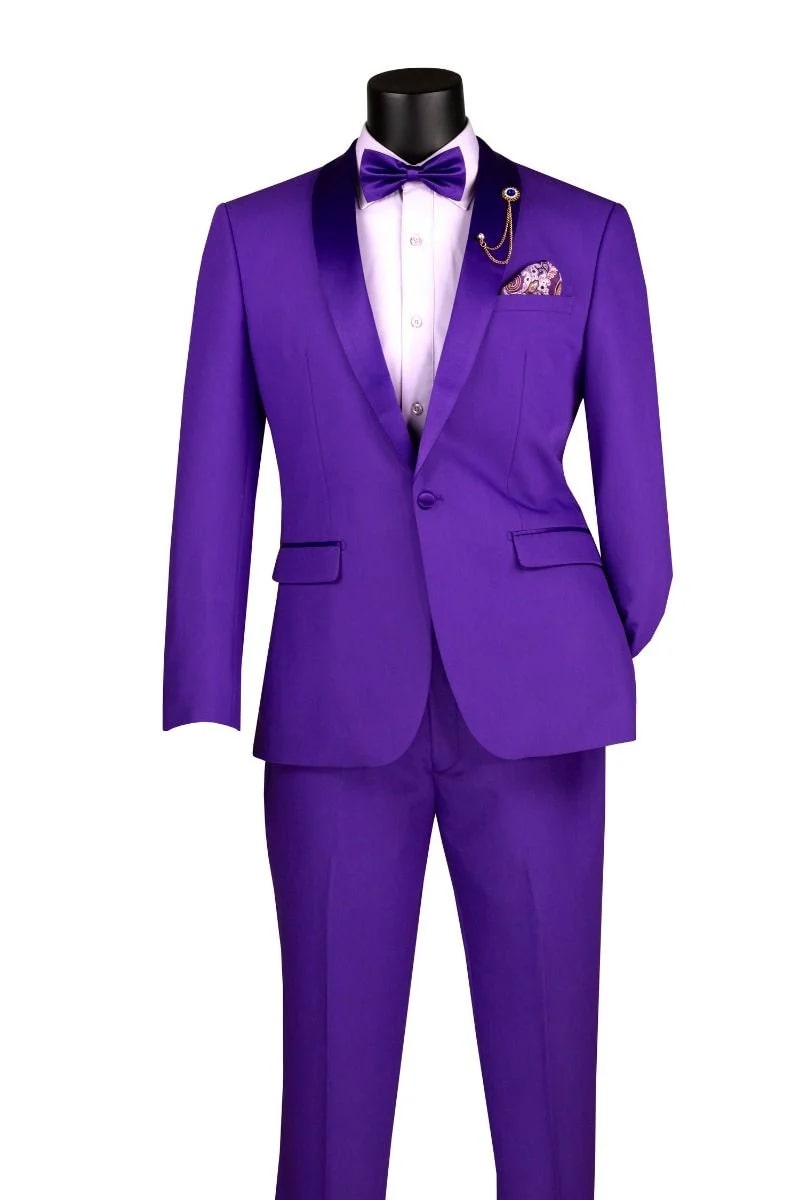 Purple Tuxedo Two-Piece Suit with Satin Lapel