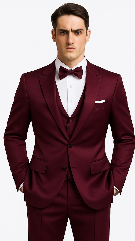 Men's Purple Satin Slim Fit 3 Piece Tazzio Suit with Double Breasted Vest and Peak Lapel Suit