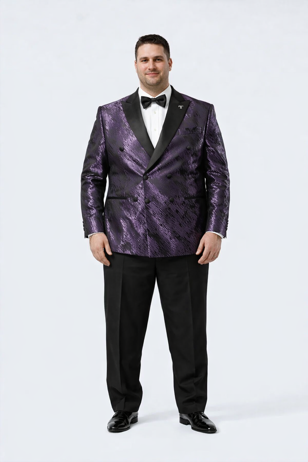 Purple Jacquard Wedding Tuxedo Jacket – Double-Breasted Peak Lapel Style