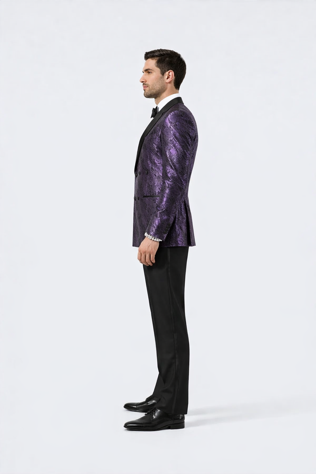 Purple Jacquard Wedding Tuxedo Jacket – Double-Breasted Peak Lapel Style