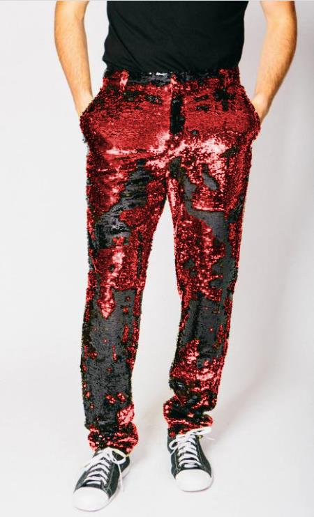 Mens Red Sequin Dress Party Pants