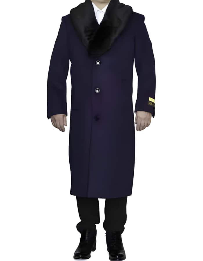 Men's Purple 3 Button Wool Overcoat, Three Quarter