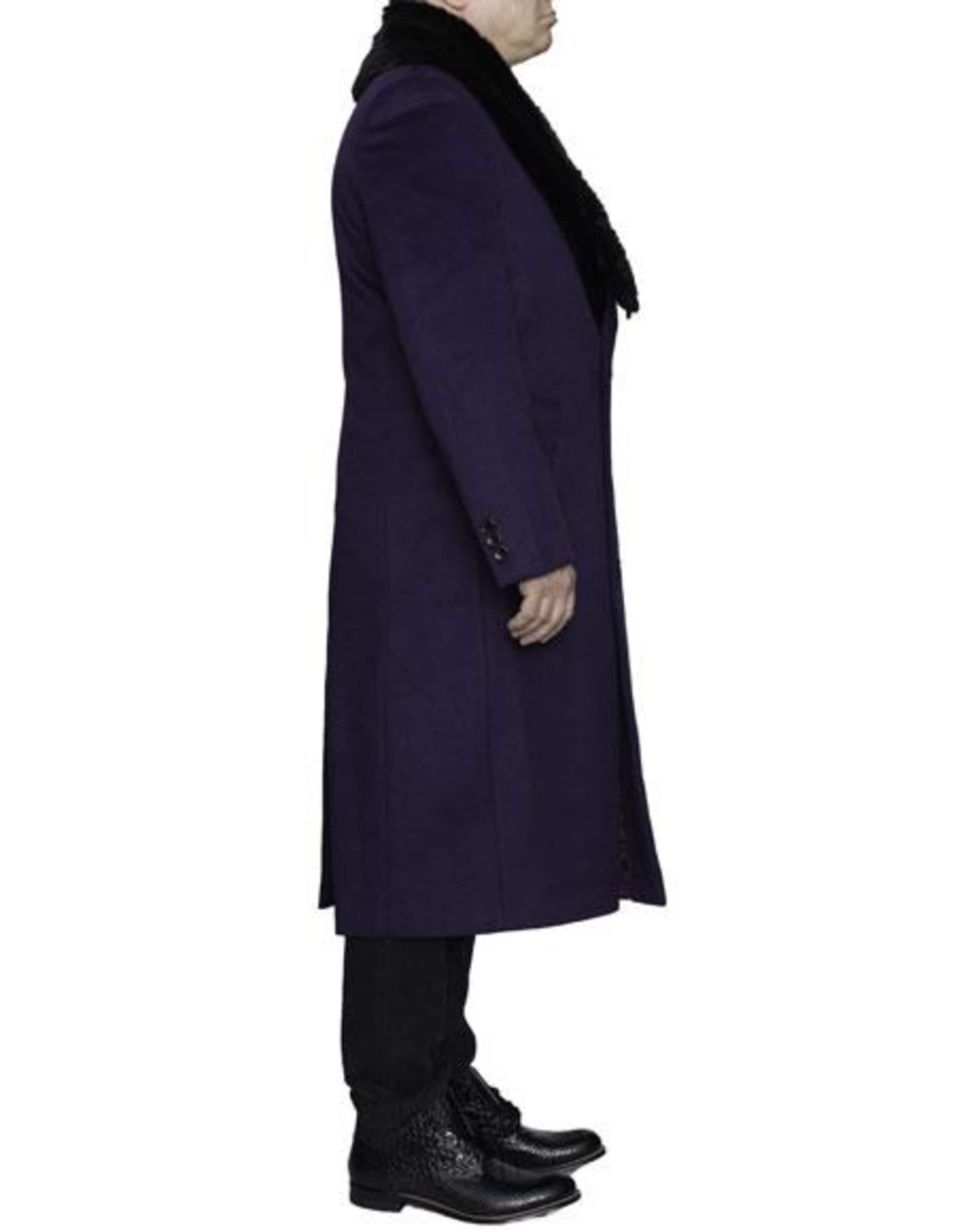 Men's Purple 3 Button Wool Overcoat, Three Quarter