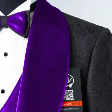 Black Tuxedo with Purple Velvet Lapel, 3-Piece