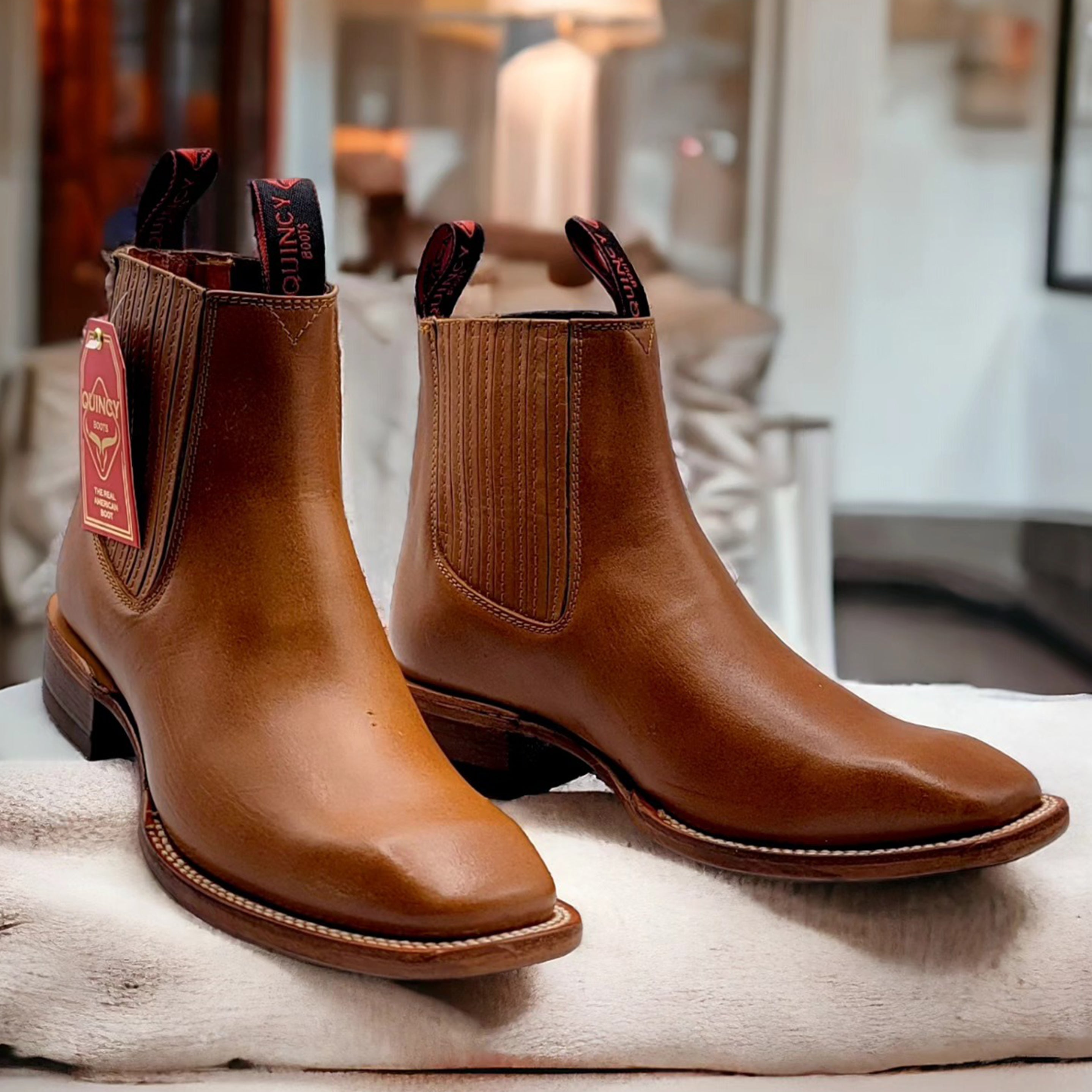 Short Square Toe Cowboy Boots in Honey