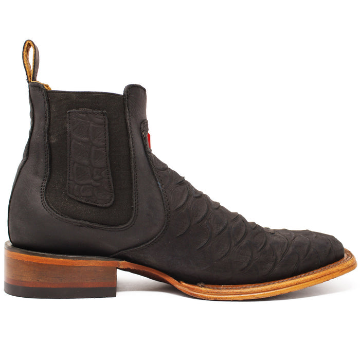 Botines de Piton Grabado Punta Cuadrada Negro