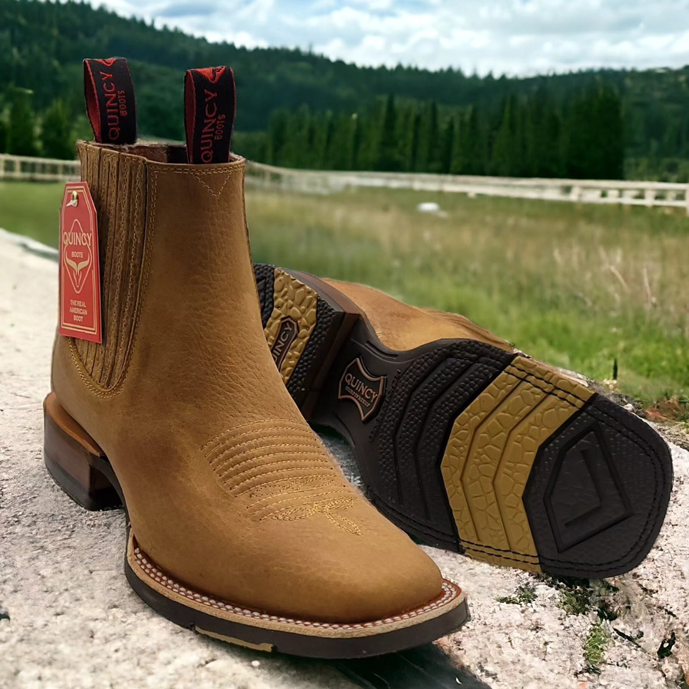 Tan Short Cowboy Boots by Quincy Boots