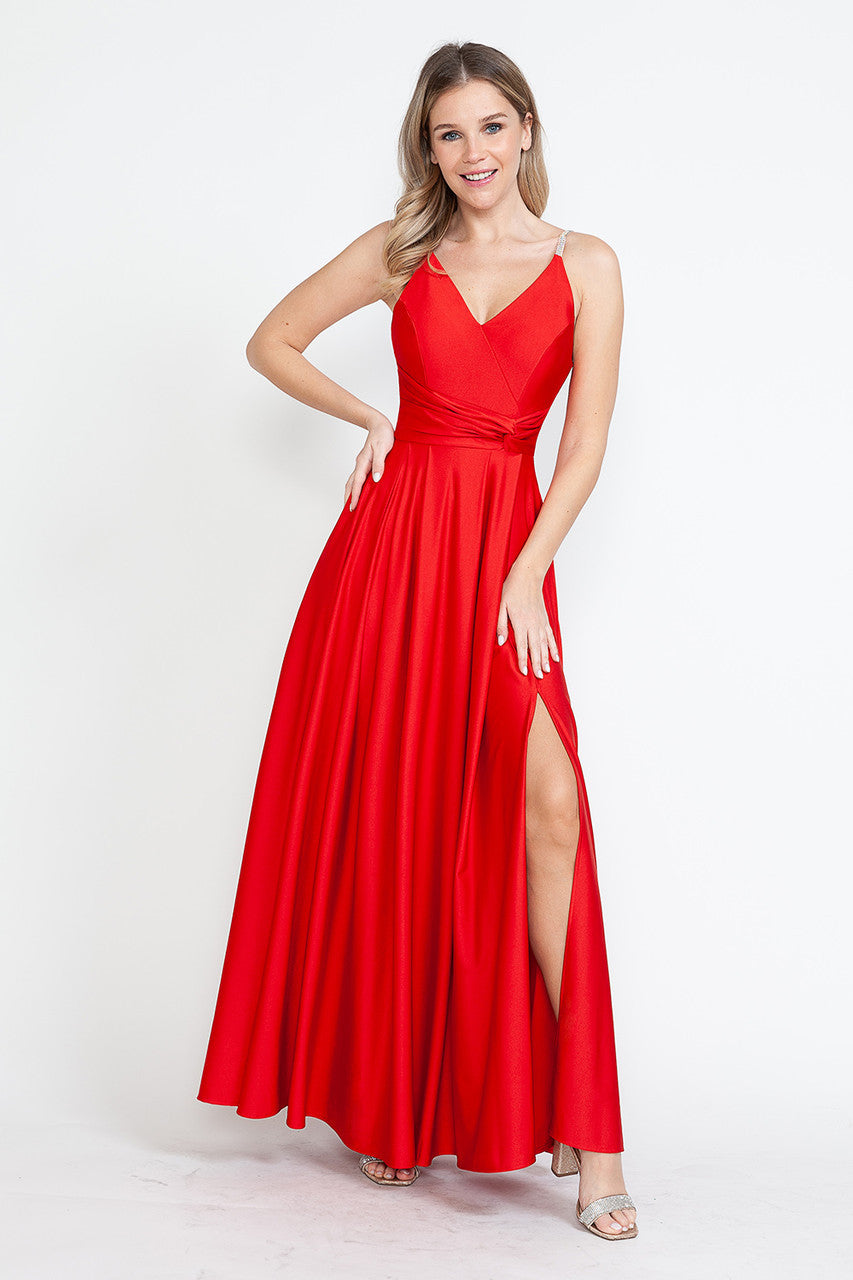 Evening Dress V-Neck Thigh Slit A-Line Formal Gown By Lenovia 5275