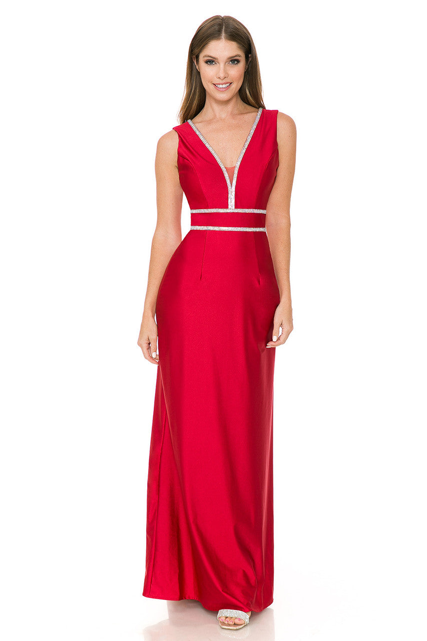 Formal Dress Deep V-Neck Embellished A-Line Prom Gown By Lenovia 5254-New Collection