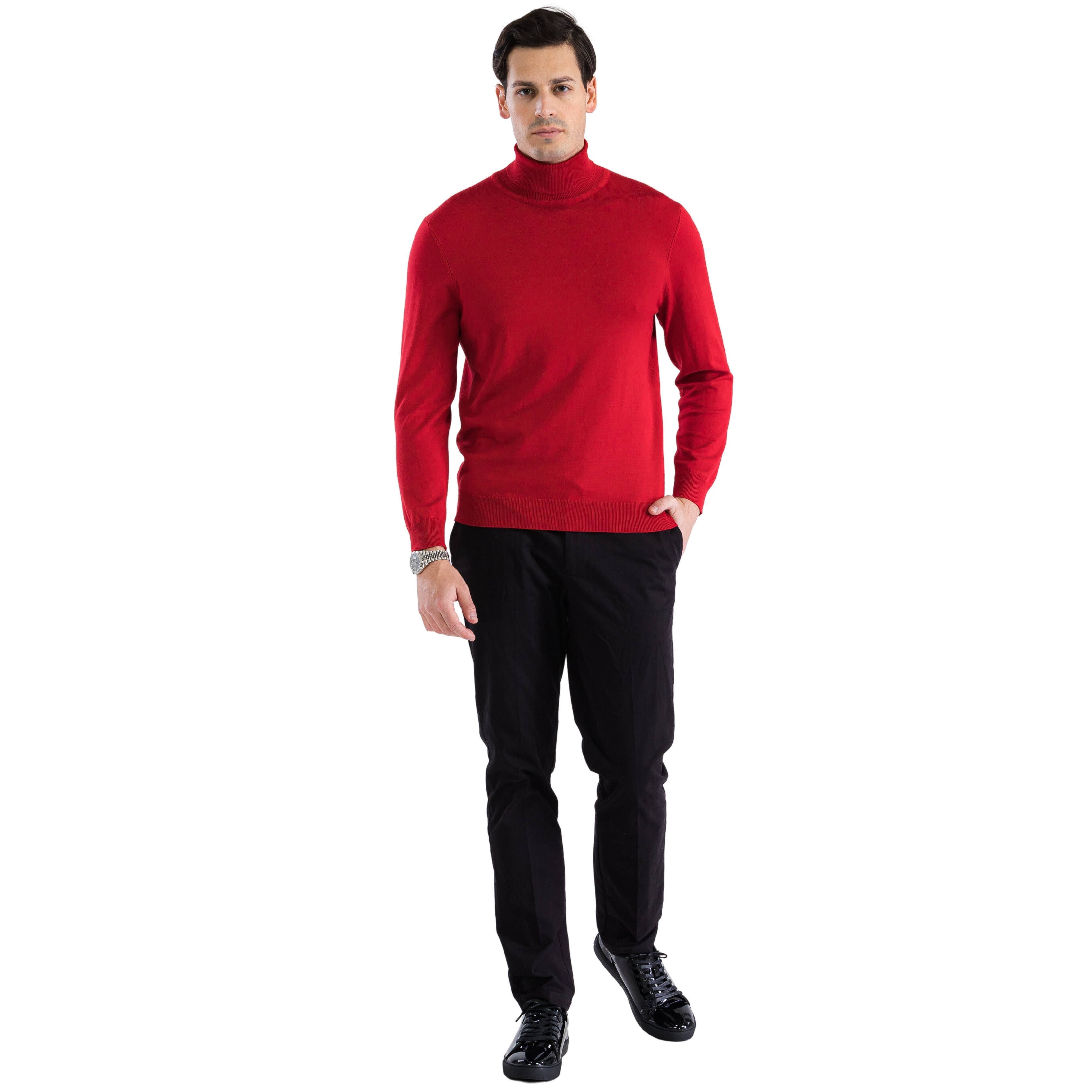 Red Pullover Turtleneck Sweater for Men