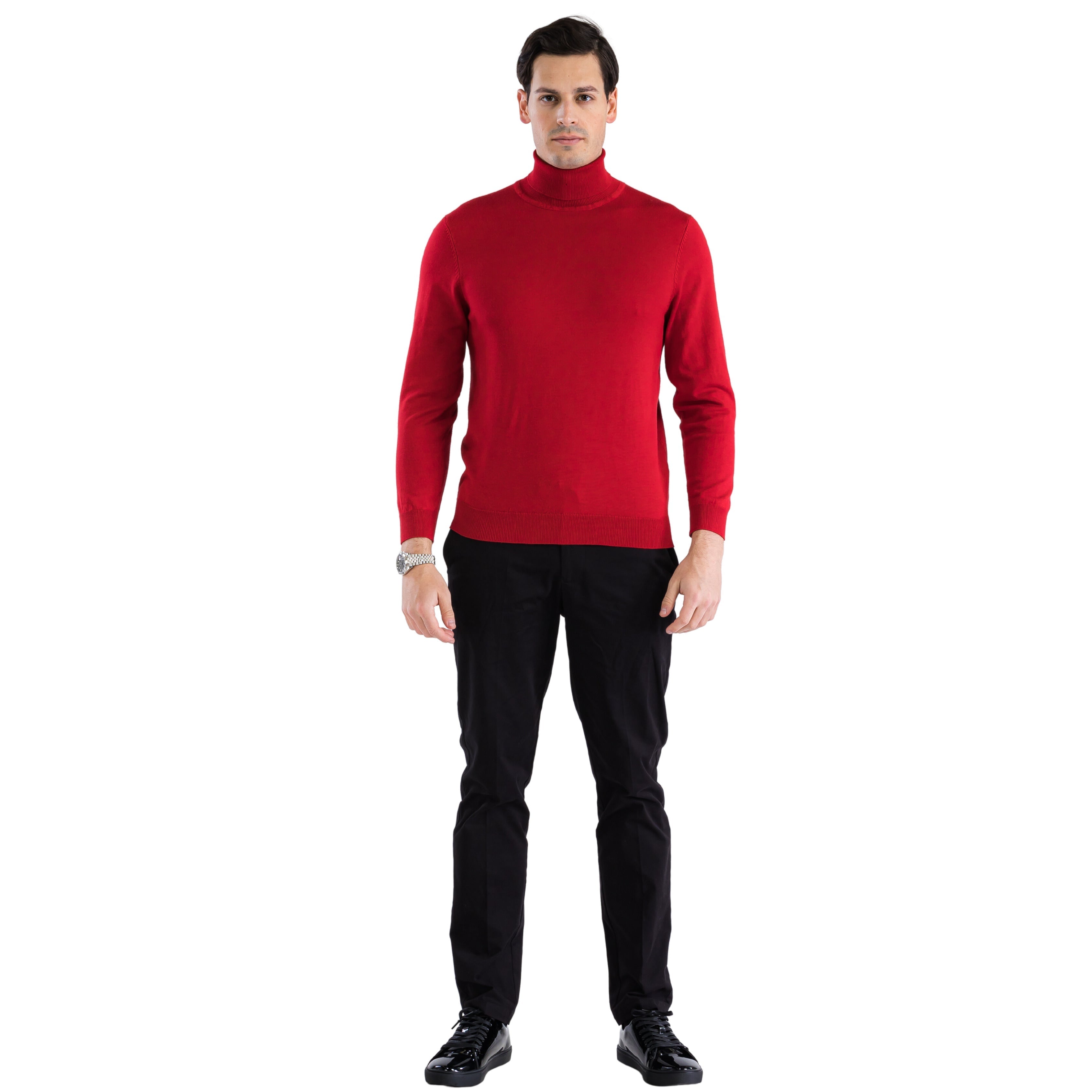Red Pullover Turtleneck Sweater for Men