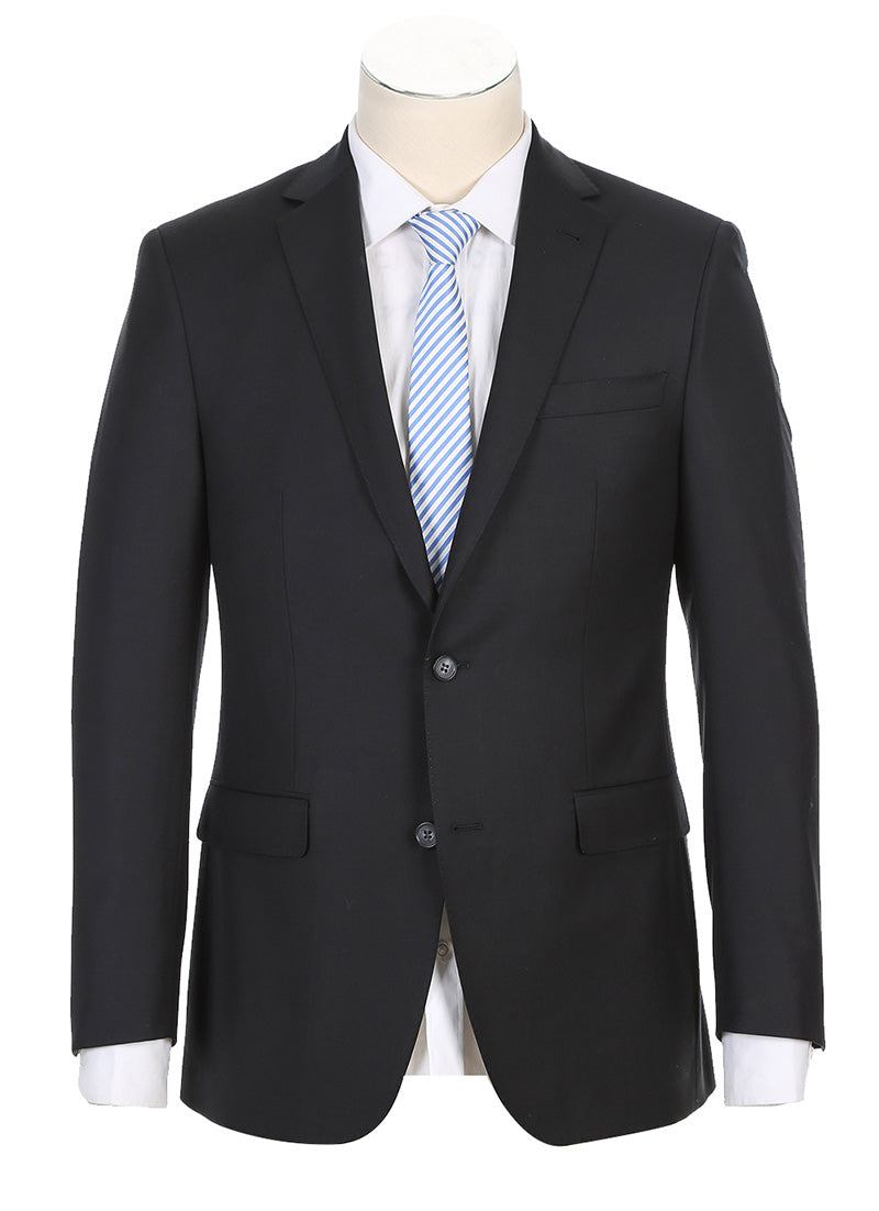 Half Canvas Modern Fit Wool Suit Black 2-Piece
