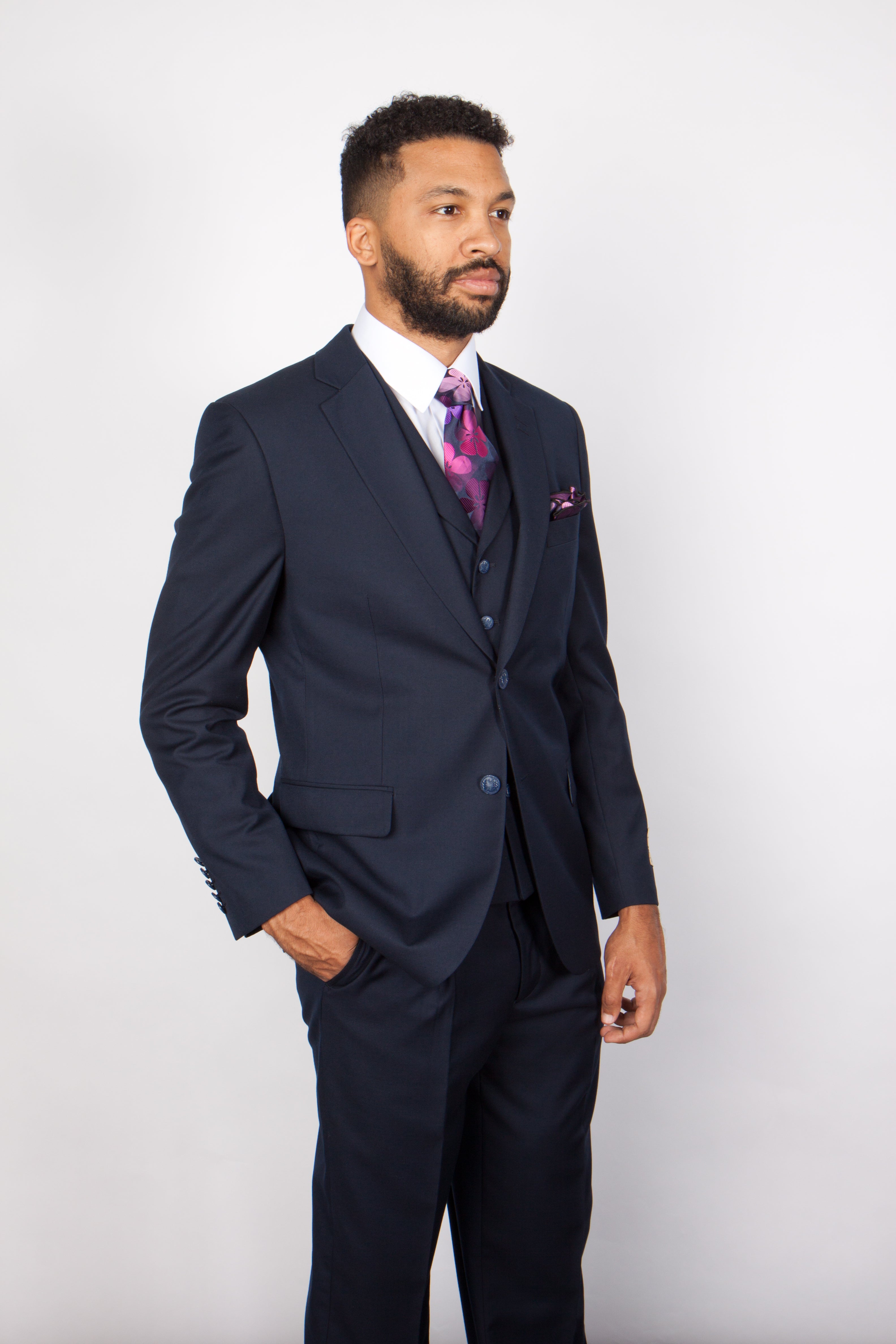 Navy 3-Piece Wool Suit CYRUS RM116 by Rossi Man
