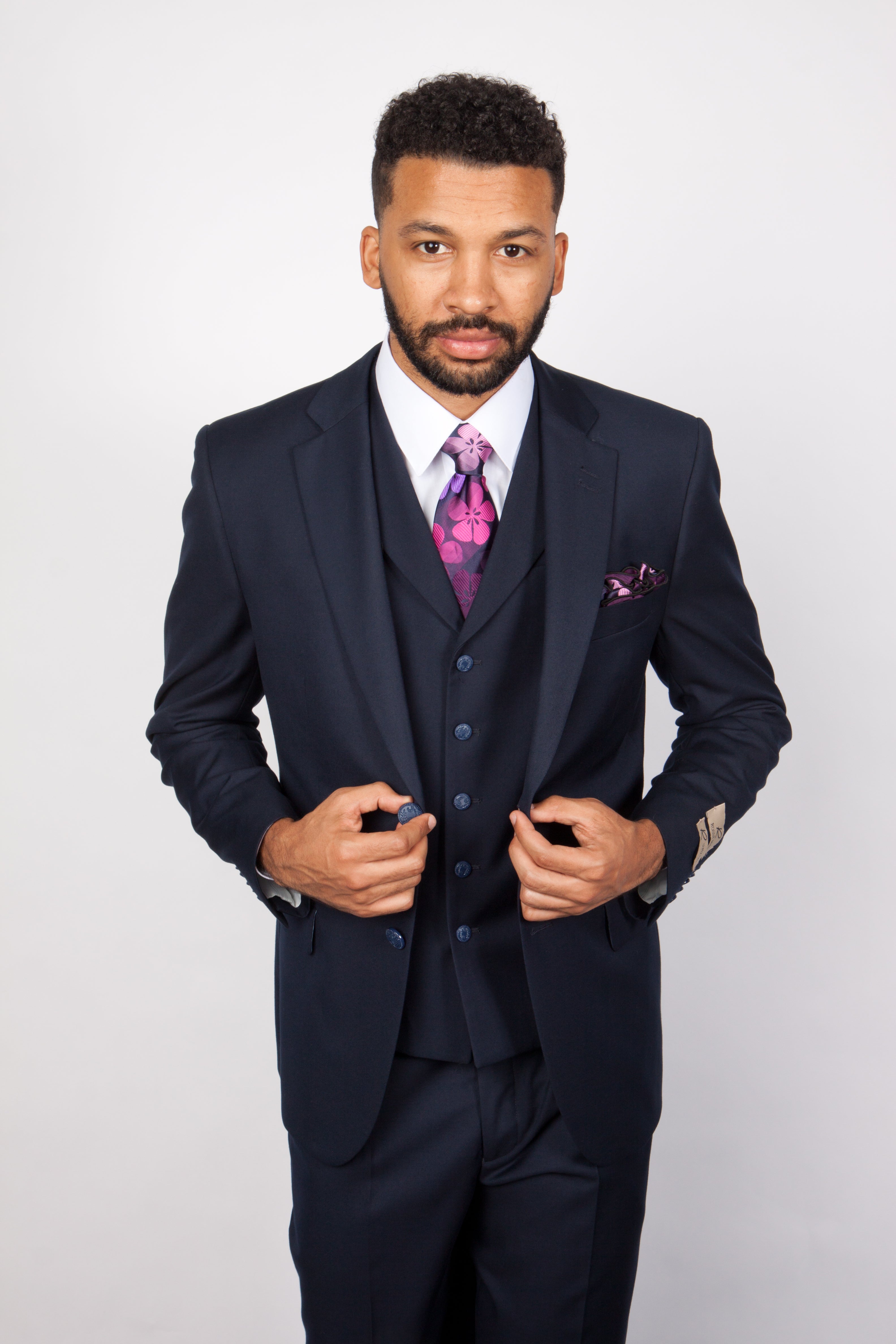 Men’s Solid Navy Blue 3-Piece Suit – CYRUS RM116 by Rossi Man