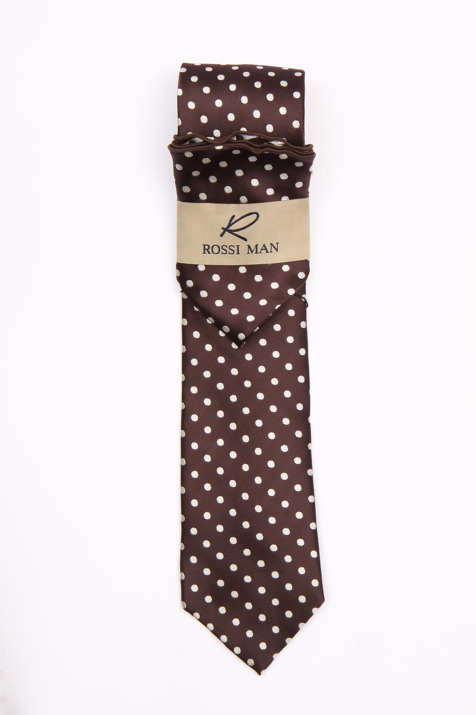 Rossi Man Brown Polka Dot Tie & Pocket Round