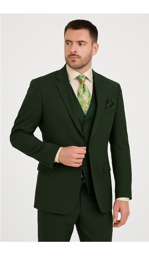 Rossi Man ELI RM117 – Classic 3-Piece Men’s Suit in Hunter Green