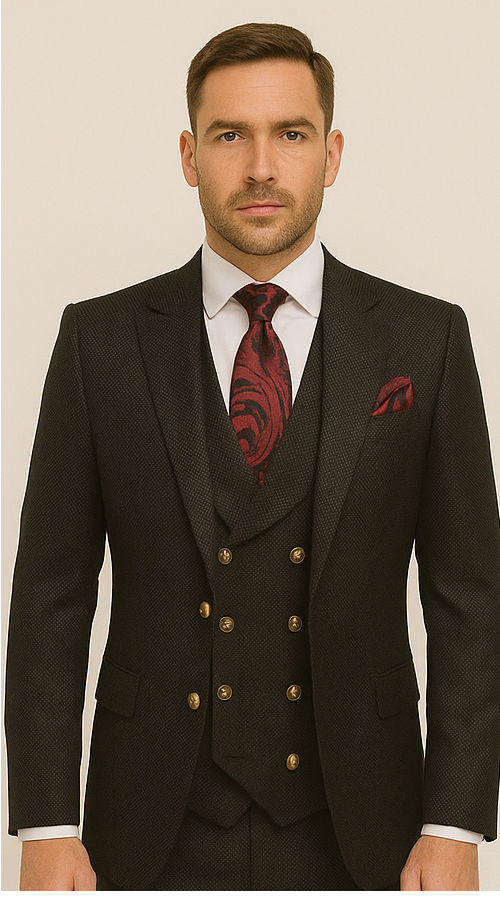 Rossi Man Bond Slim Fit Black 3-Piece Suit