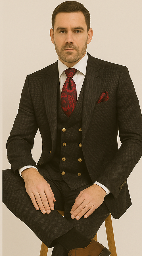 Rossi Man Bond Slim Fit Black 3-Piece Suit