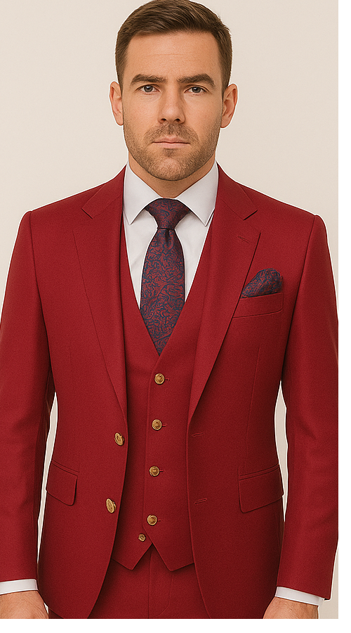 Rossi Man Bond Collection RM1777 Red Slim 3-Piece Suit