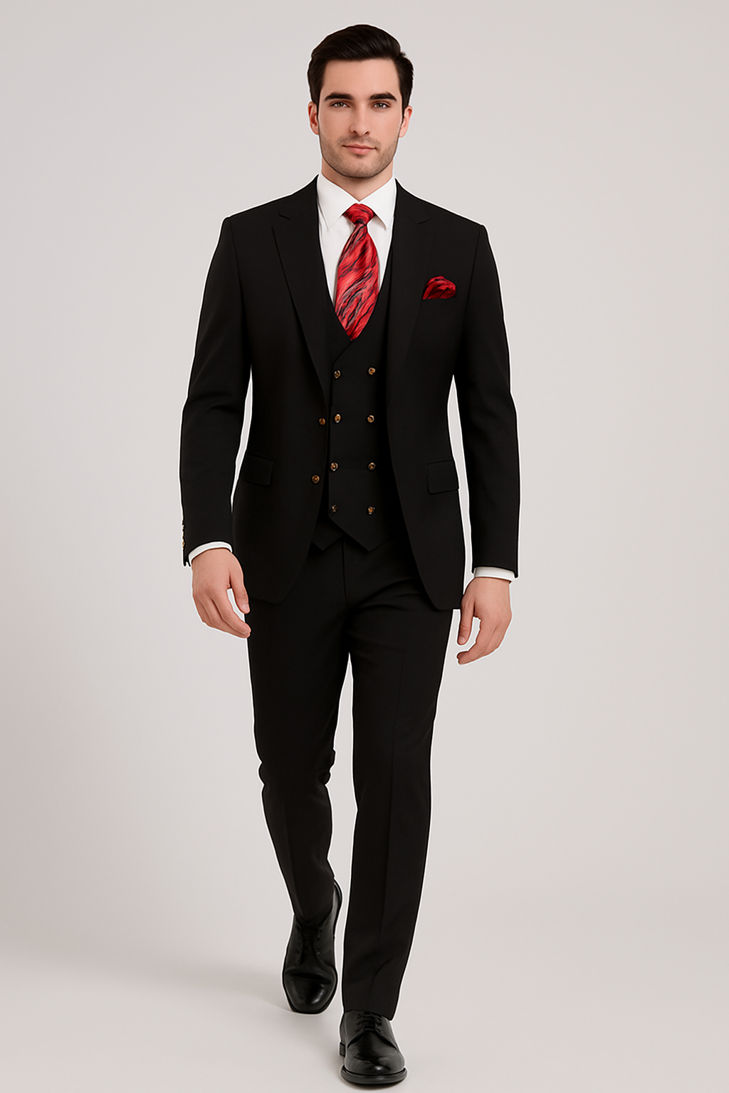 Rossi Man Max Slim Black 3-Piece Suit