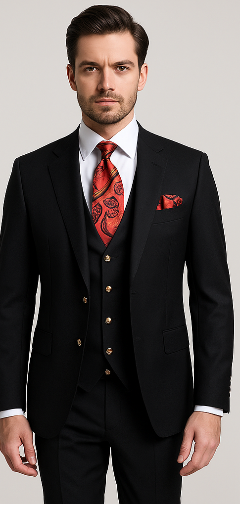 Rossi Man Max Slim Black 3-Piece Suit
