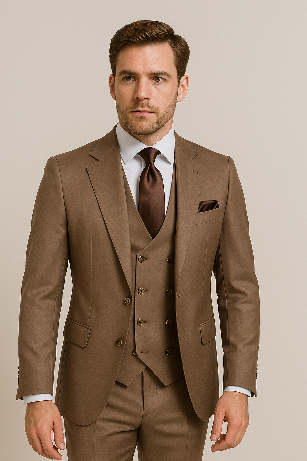 Rossi Man Max Slim Fit 3-Piece Mocha Suit