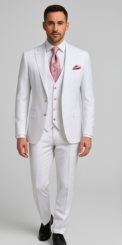 Rossi Man MAX RM1374 Slim Fit 3-Piece White Suit