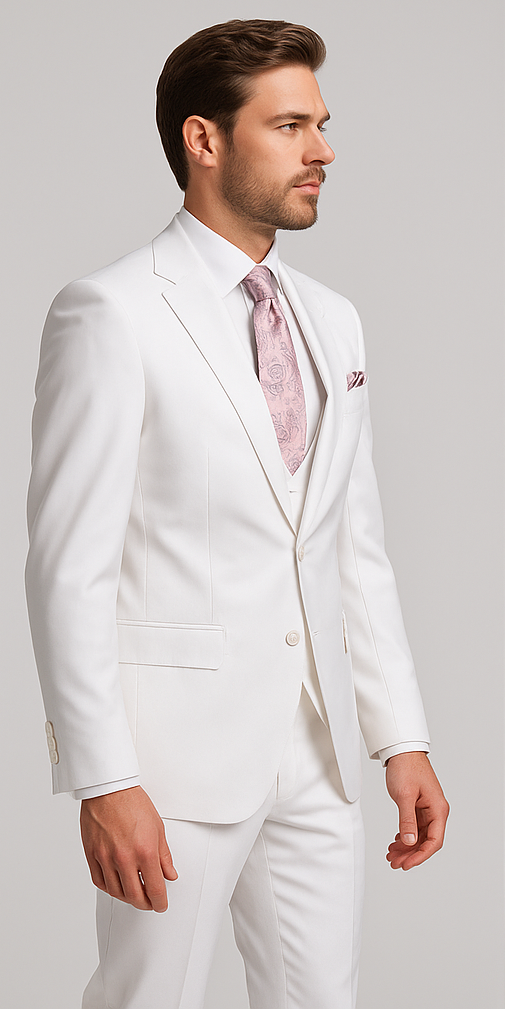 Rossi Man MAX RM1374 Slim Fit 3-Piece White Suit