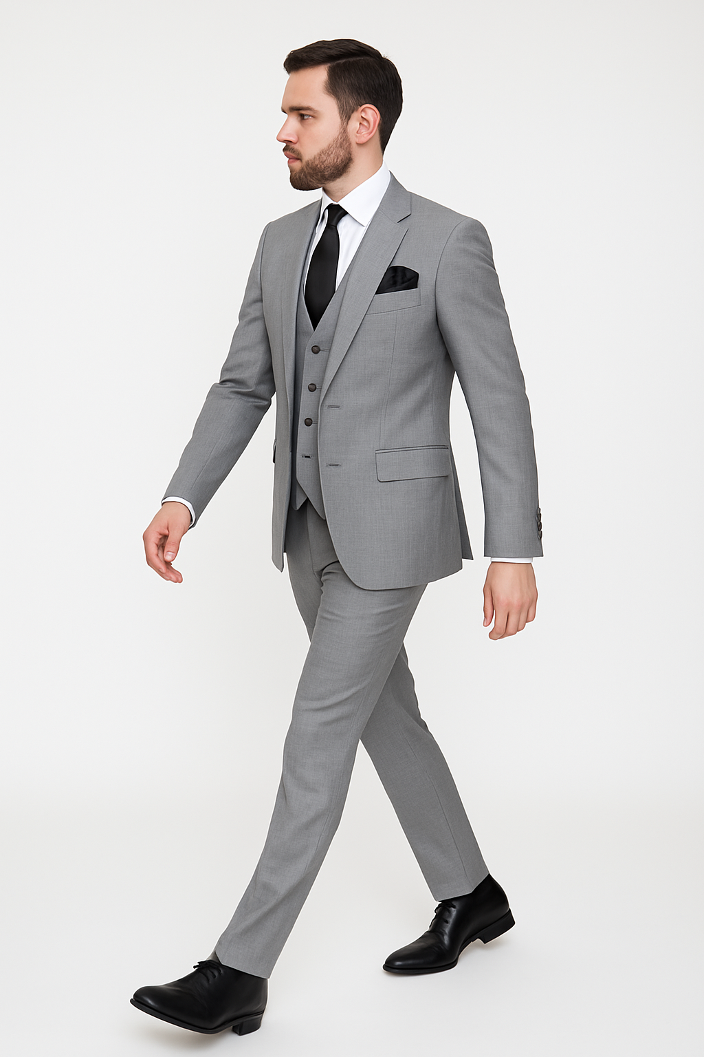 Rossi Man Slim Fit 3-Piece Solid Grey Suit