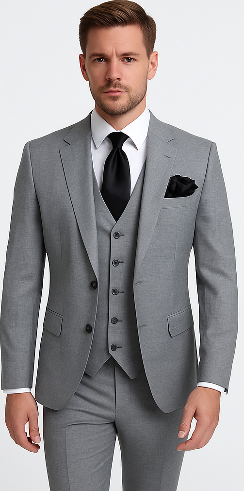 Rossi Man Slim Fit 3-Piece Solid Grey Suit
