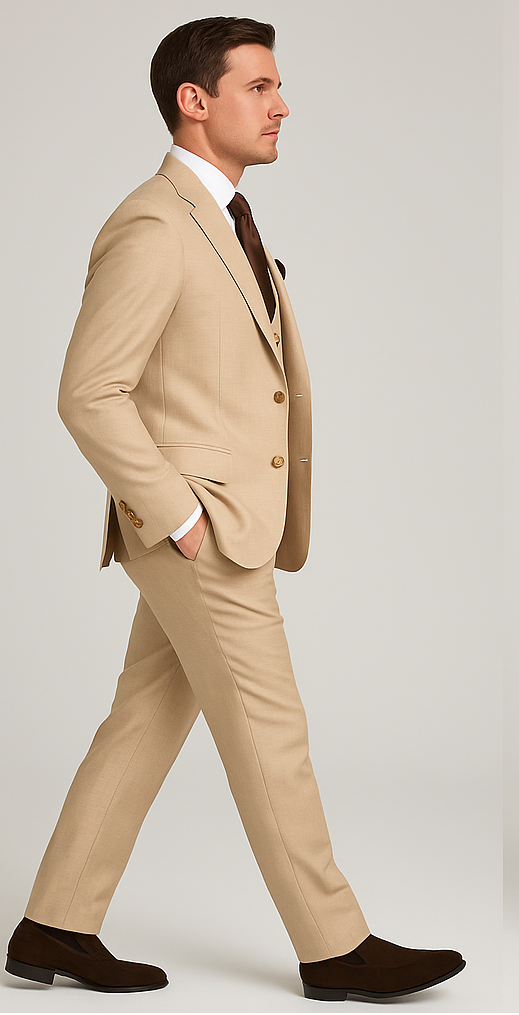 Slim Fit 3-Piece Beige Suit by Rossi Man
