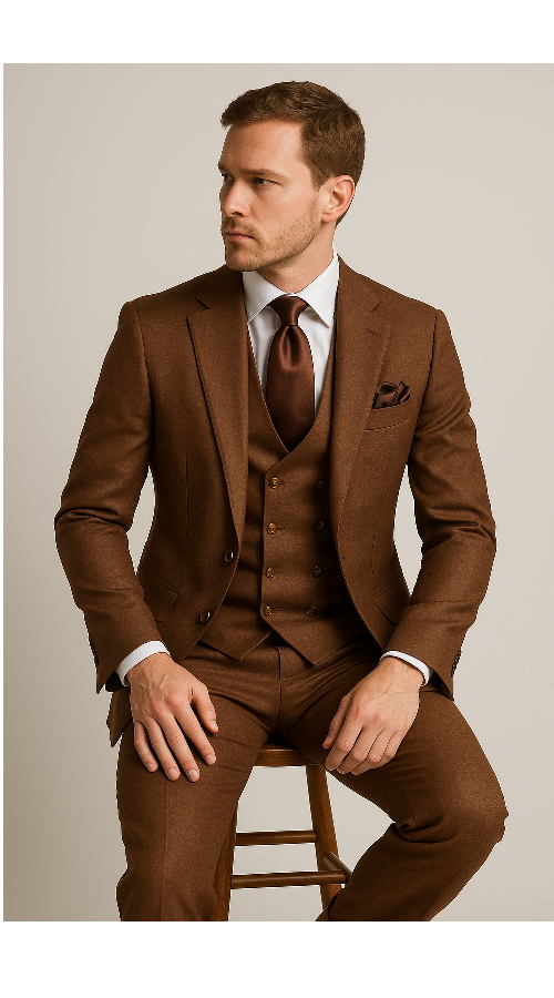 Rossi Man Max RM1392 Brown Slim Fit 3-Piece Suit
