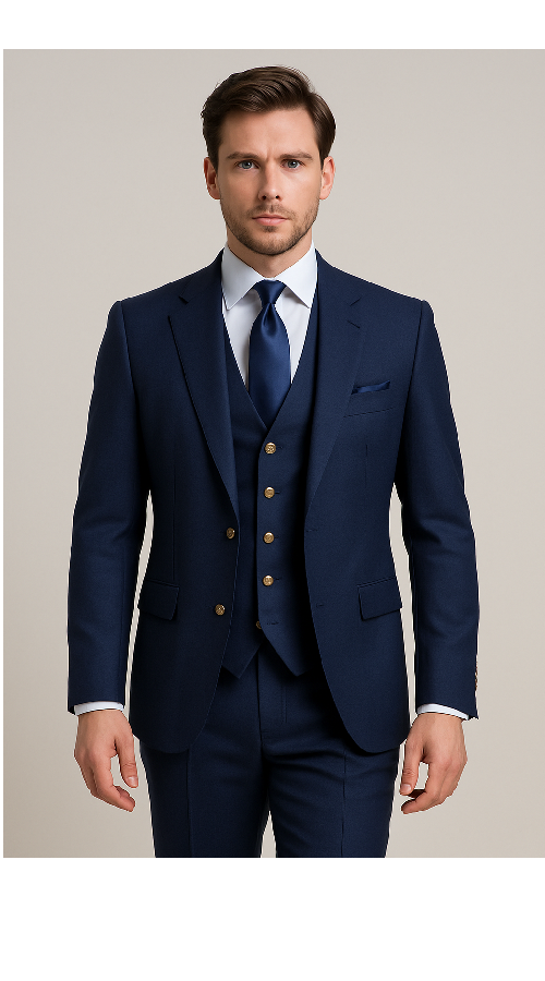 Modern 3-Piece Suit for Men – Rossi Man Max Tailored Slim Fit in Solid Navy | RM1393